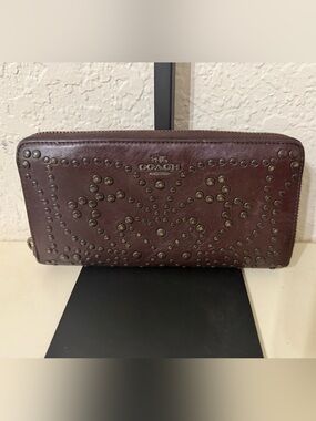 Coach Brown Studded Zip Wallet